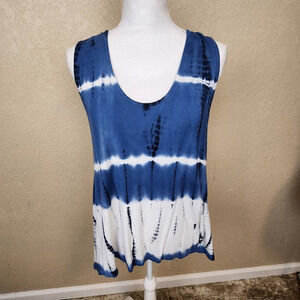 Chelsea & Theodore Blue and White Tye Dye Tank Top XL (3696)